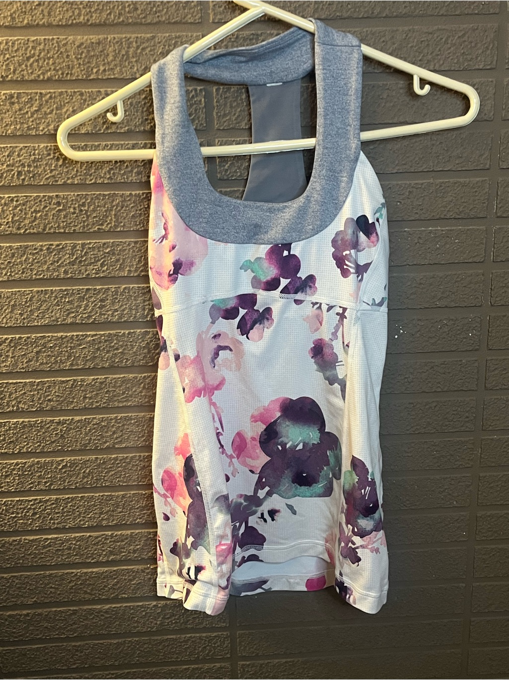 Lululemon Women’s Floral Tank Top - White With Purple Pink Accents
